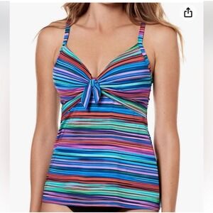 Miraclesuit Women's Rainbow‎ Striped Knot Front Tankini Top Swimsuit Size 14